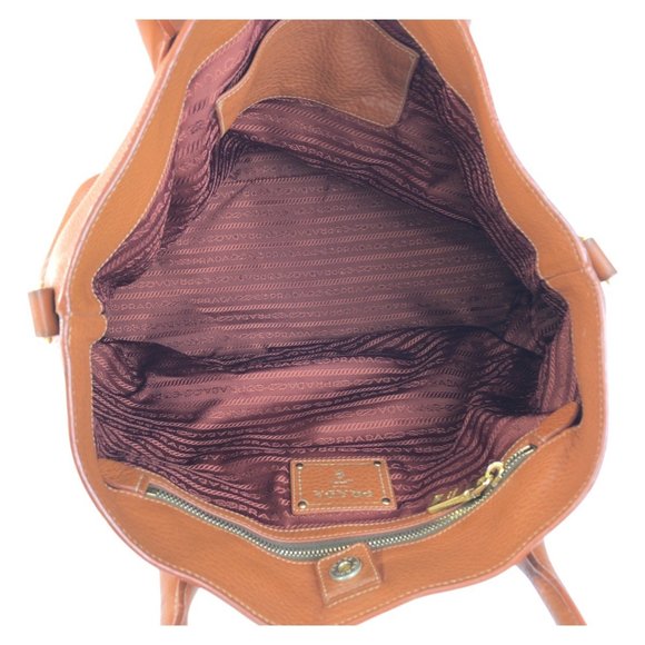 PRADA Vitello Dino Brown Leather Tote Bag Gold Hardware Shoulder 2way - Picture 3 of 10